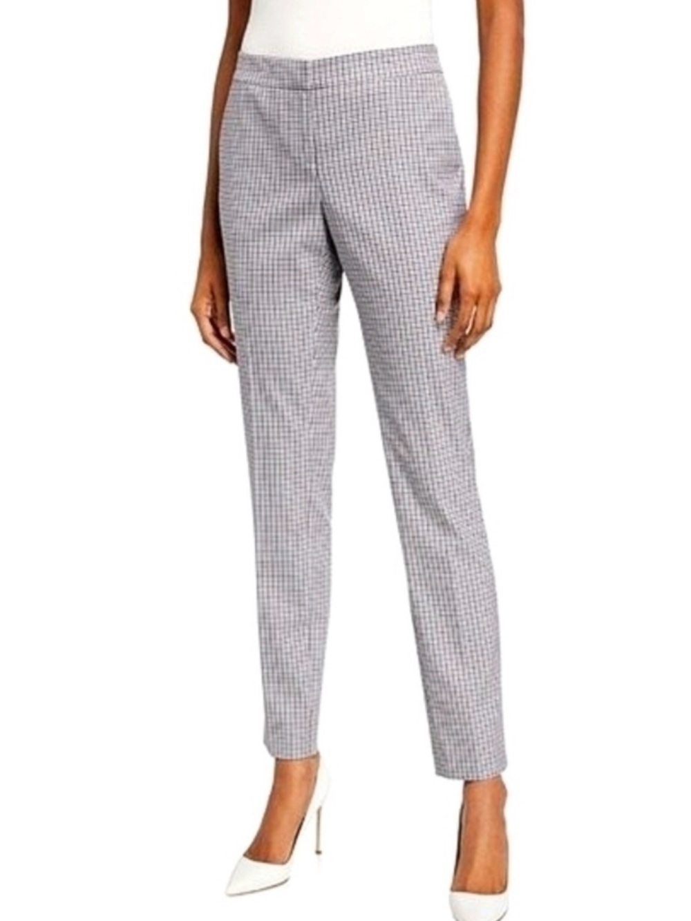 Lafayette 148 Manhattan Ankle Pants Wool Blend Blue Brown Check Size 12